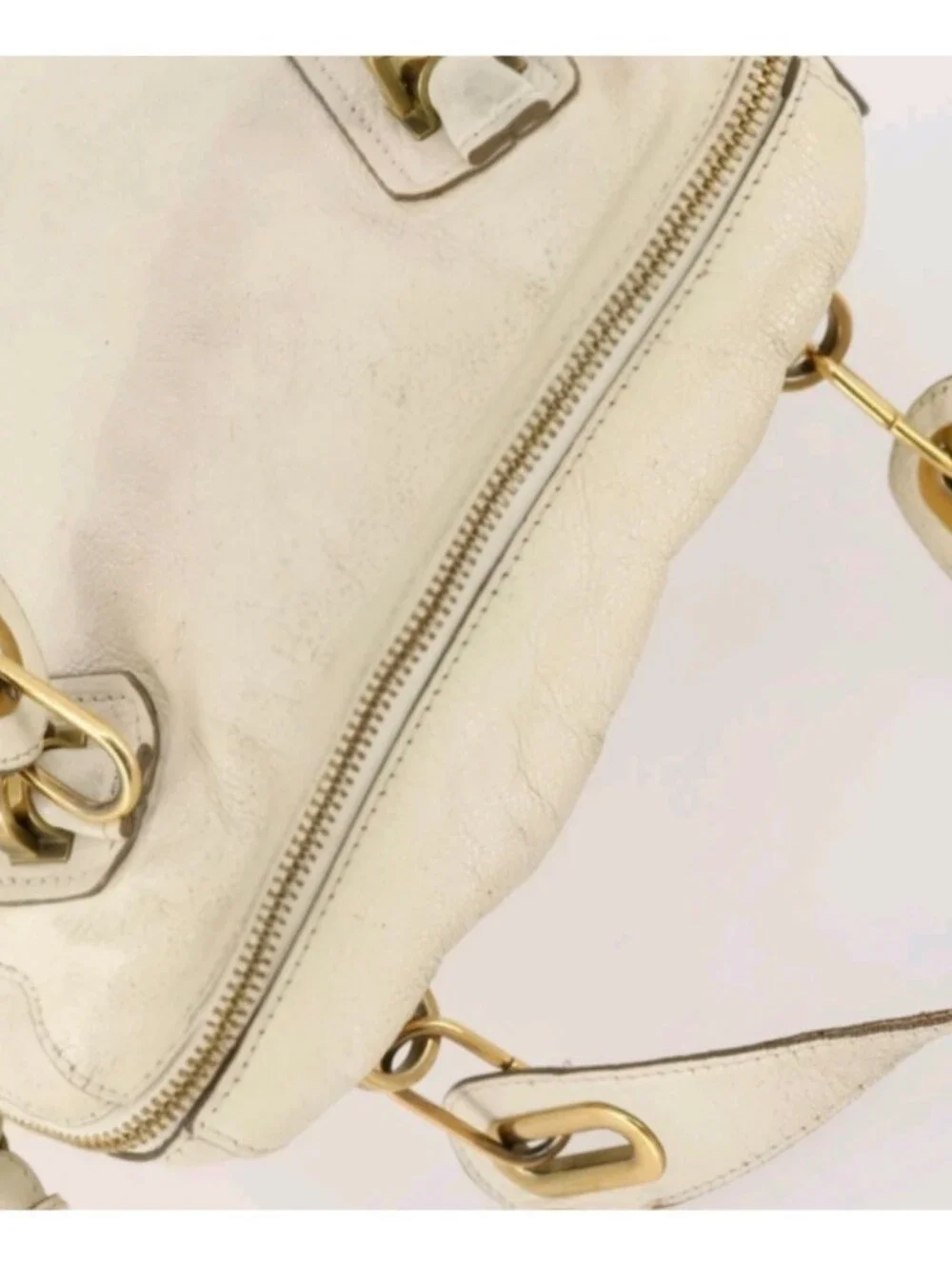 Chloe Ivory Leather Paraty With Gold Accents Satchel Bag